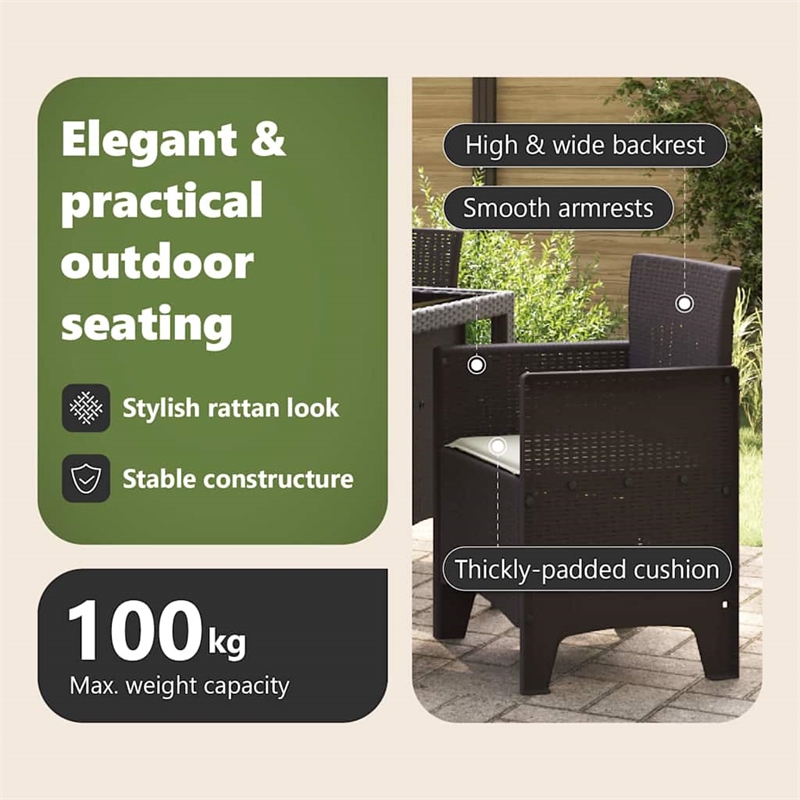vidaXL Garden Chair 4 pcs Brown Polypropylene