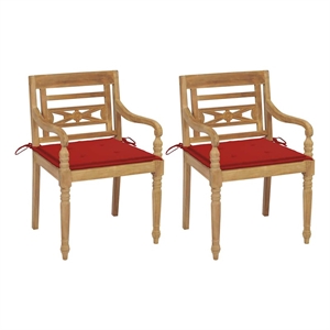 vidaXL Batavia Chairs 2 pcs with Red Cushions Solid Teak Wood
