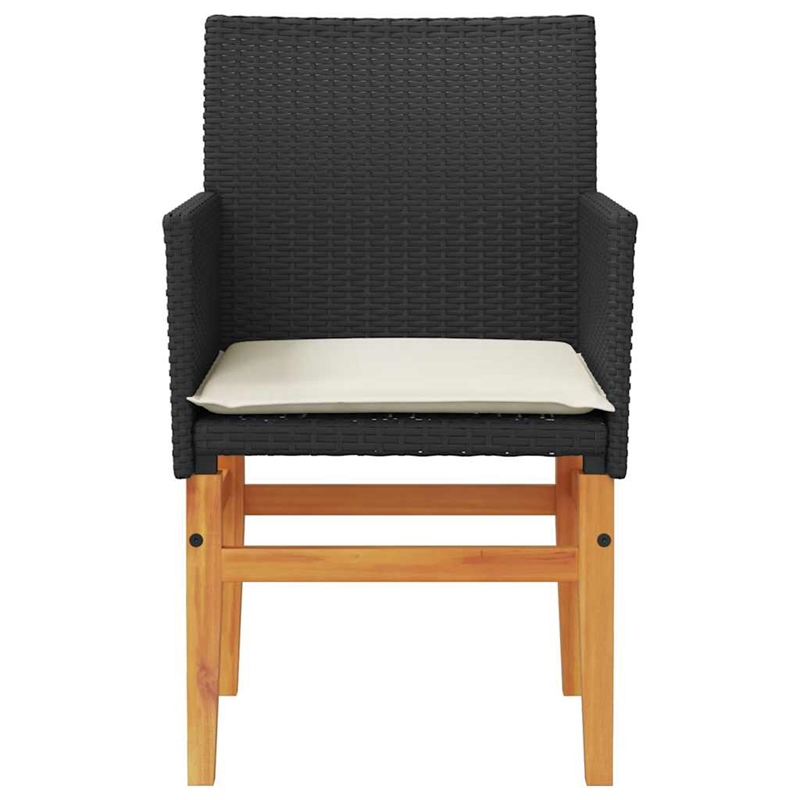 vidaXL Patio Chairs with Cushions 2 pcs Black Poly Rattan&Solid Wood