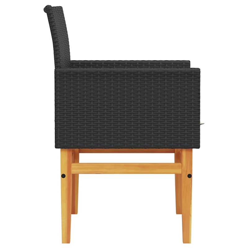 vidaXL Patio Chairs with Cushions 2 pcs Black Poly Rattan&Solid Wood