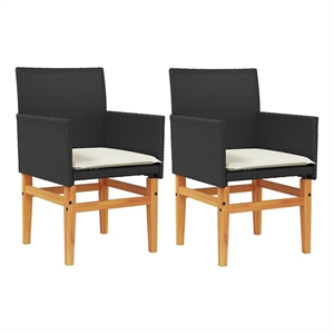 vidaXL Patio Chairs with Cushions 2 pcs Black Poly Rattan&Solid Wood