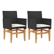 vidaXL Patio Chairs with Cushions 2 pcs Black Poly Rattan&Solid Wood