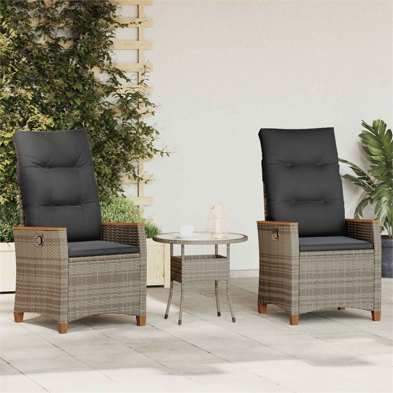 vidaXL Reclining Garden Chair Grey and Dark Grey Poly Rattan