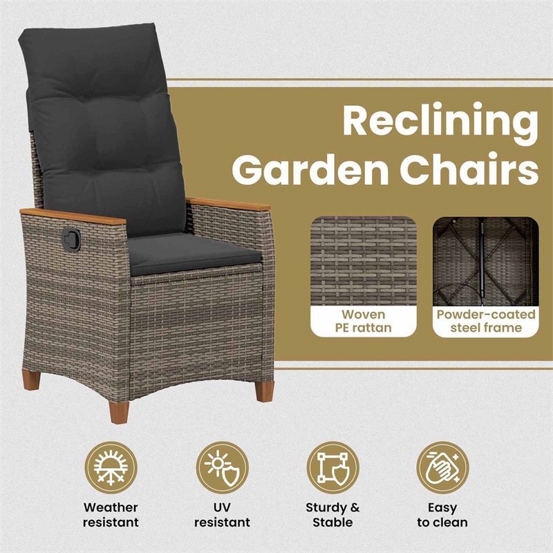 vidaXL Reclining Garden Chair Grey and Dark Grey Poly Rattan