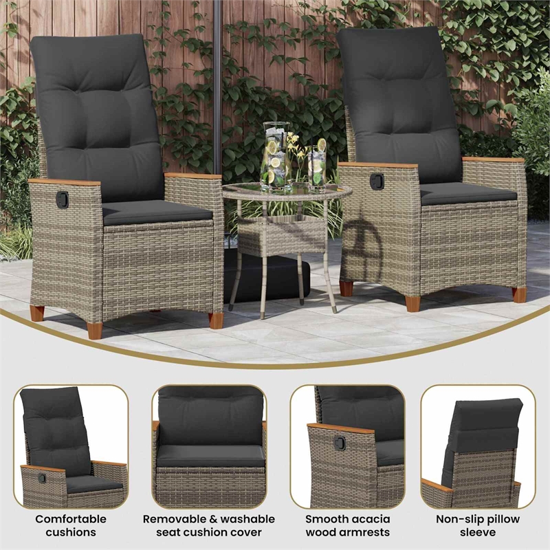 vidaXL Reclining Garden Chair Grey and Dark Grey Poly Rattan