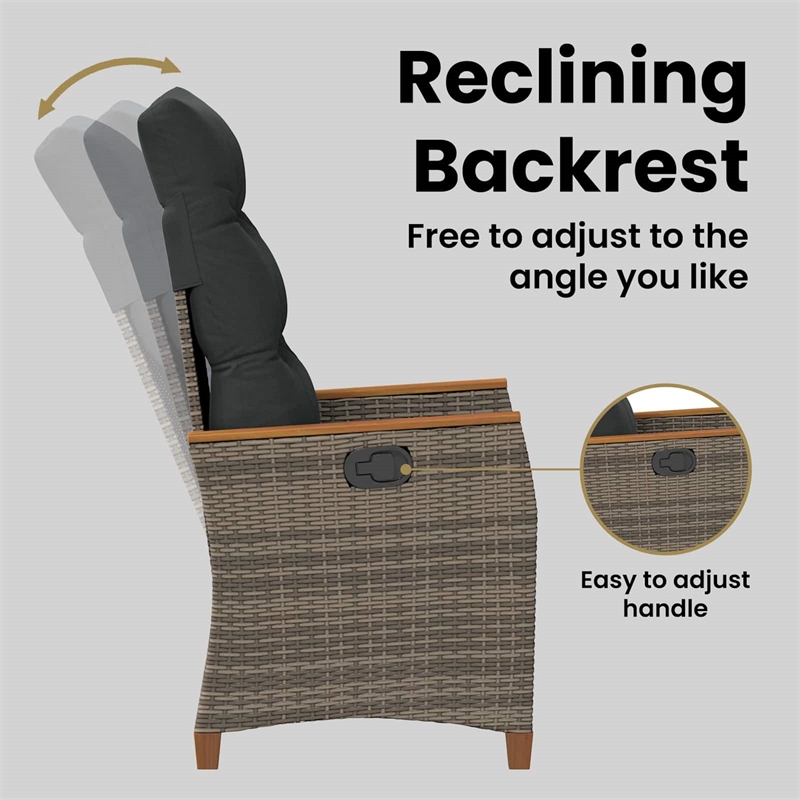 vidaXL Reclining Garden Chair Grey and Dark Grey Poly Rattan
