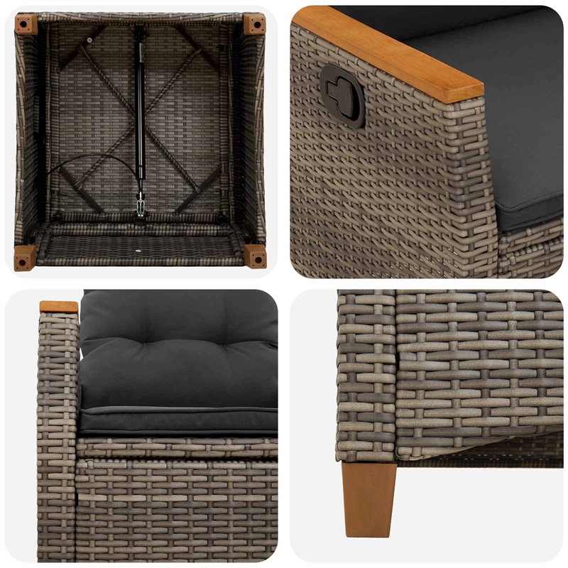 vidaXL Reclining Garden Chair Grey and Dark Grey Poly Rattan