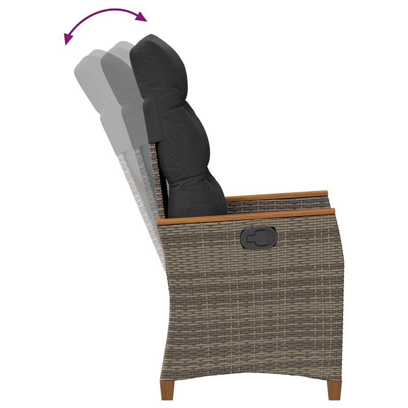 vidaXL Reclining Garden Chair Grey and Dark Grey Poly Rattan