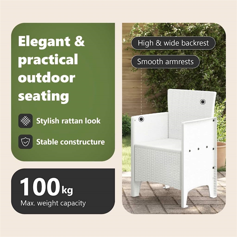 vidaXL Garden Chair 2 pcs White Polypropylene