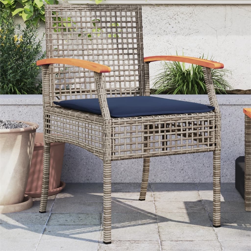 vidaXL Patio Chairs with Cushions 2 pcs Gray Poly Rattan Acacia Wood