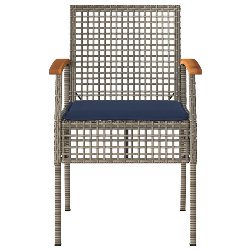 vidaXL Patio Chairs with Cushions 2 pcs Gray Poly Rattan Acacia Wood