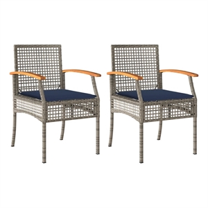 vidaXL Patio Chairs with Cushions 2 pcs Gray Poly Rattan Acacia Wood