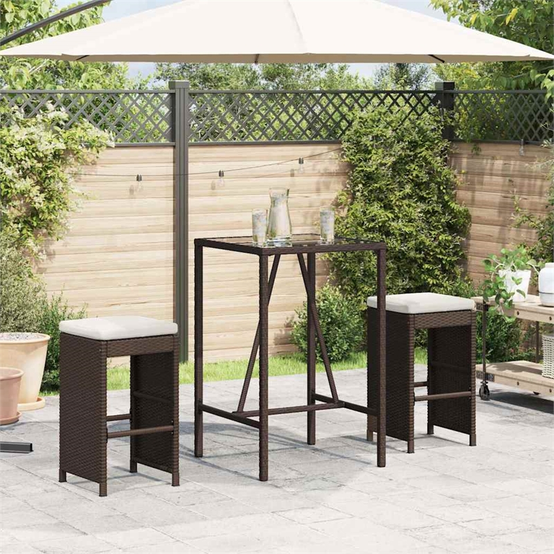 vidaXL Patio Bar Stools with Cushions 2 pcs Brown Poly Rattan