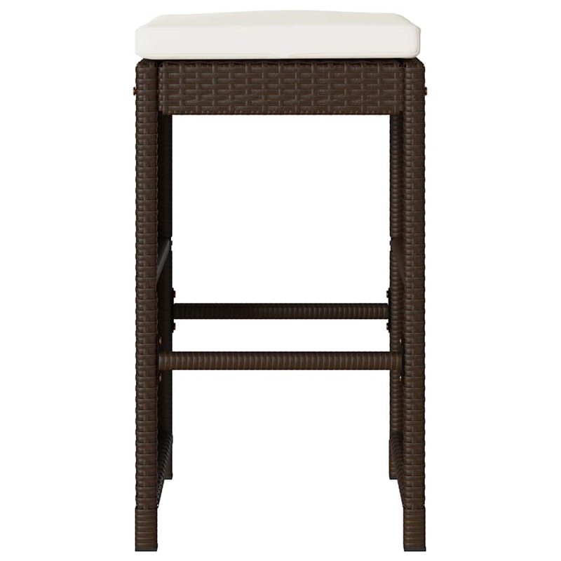 vidaXL Patio Bar Stools with Cushions 2 pcs Brown Poly Rattan