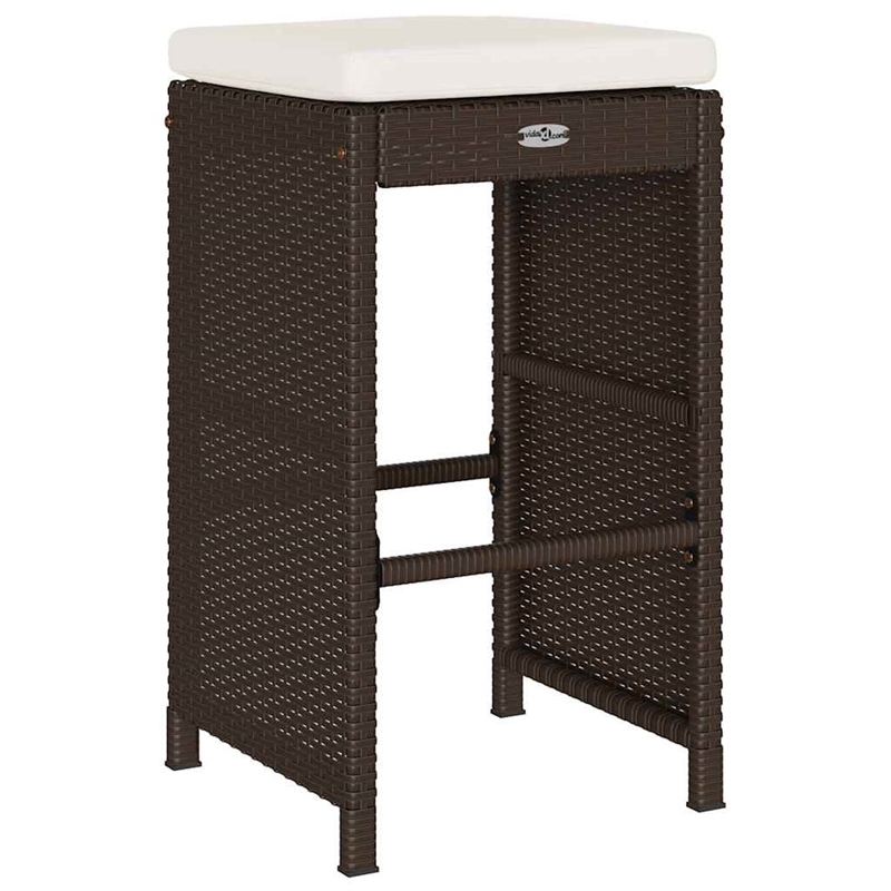vidaXL Patio Bar Stools with Cushions 2 pcs Brown Poly Rattan