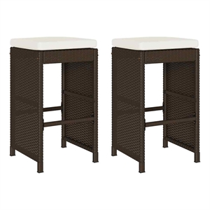 vidaXL Patio Bar Stools with Cushions 2 pcs Brown Poly Rattan