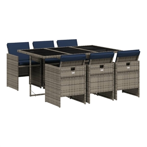 vidaXL 7 Piece Garden Dining Set with Cushions Grey Poly Rattan