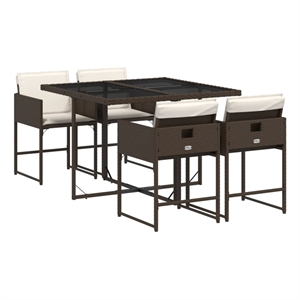 vidaXL 5 Piece Patio Dining Set with Cushions Brown Poly Rattan