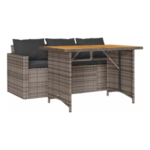 vidaXL 2 Piece Patio Dining Set with Cushions Gray Poly Rattan