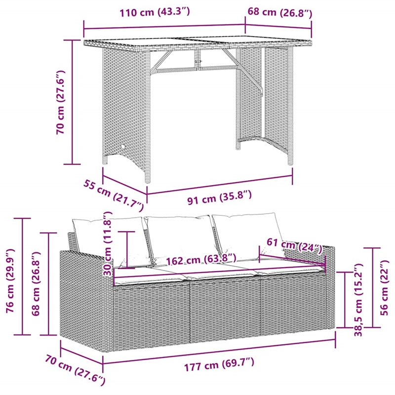 vidaXL 2 Piece Patio Dining Set with Cushions Beige Poly Rattan