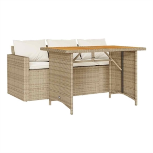 vidaXL 2 Piece Patio Dining Set with Cushions Beige Poly Rattan