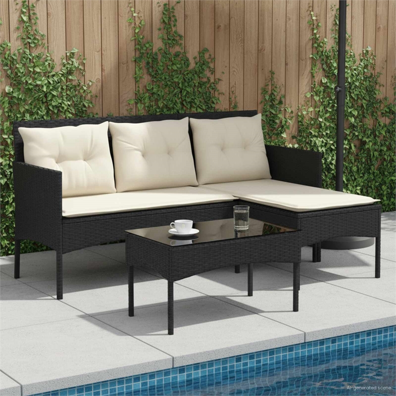 vidaXL Garden Sofa Set 2 pcs Black and Cream Poly Rattan