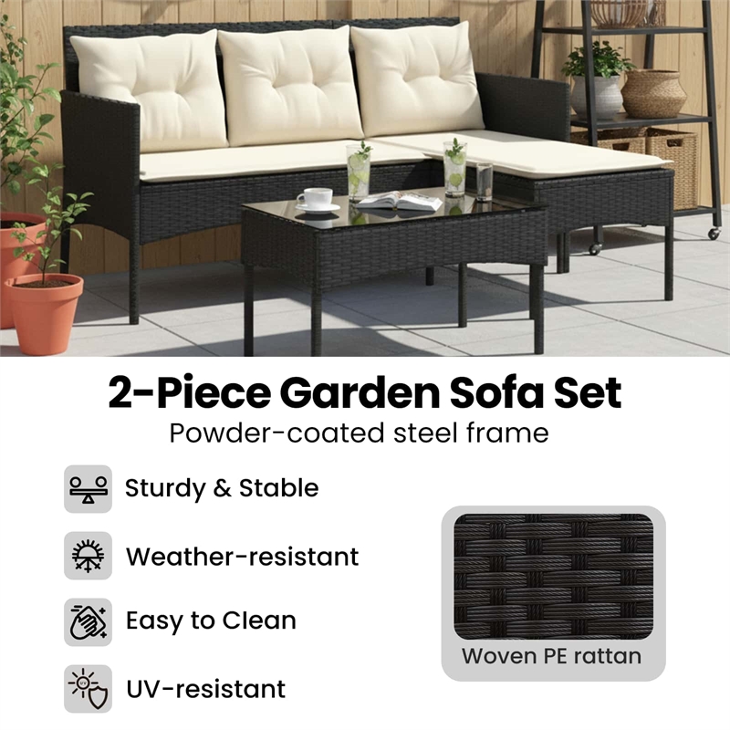 vidaXL Garden Sofa Set 2 pcs Black and Cream Poly Rattan