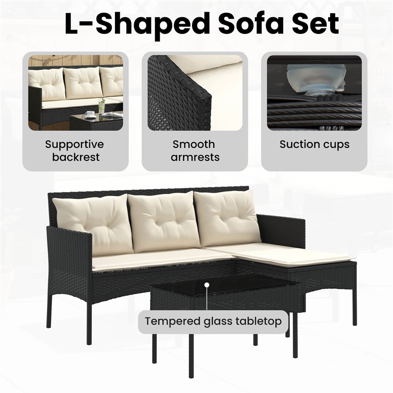 vidaXL Garden Sofa Set 2 pcs Black and Cream Poly Rattan