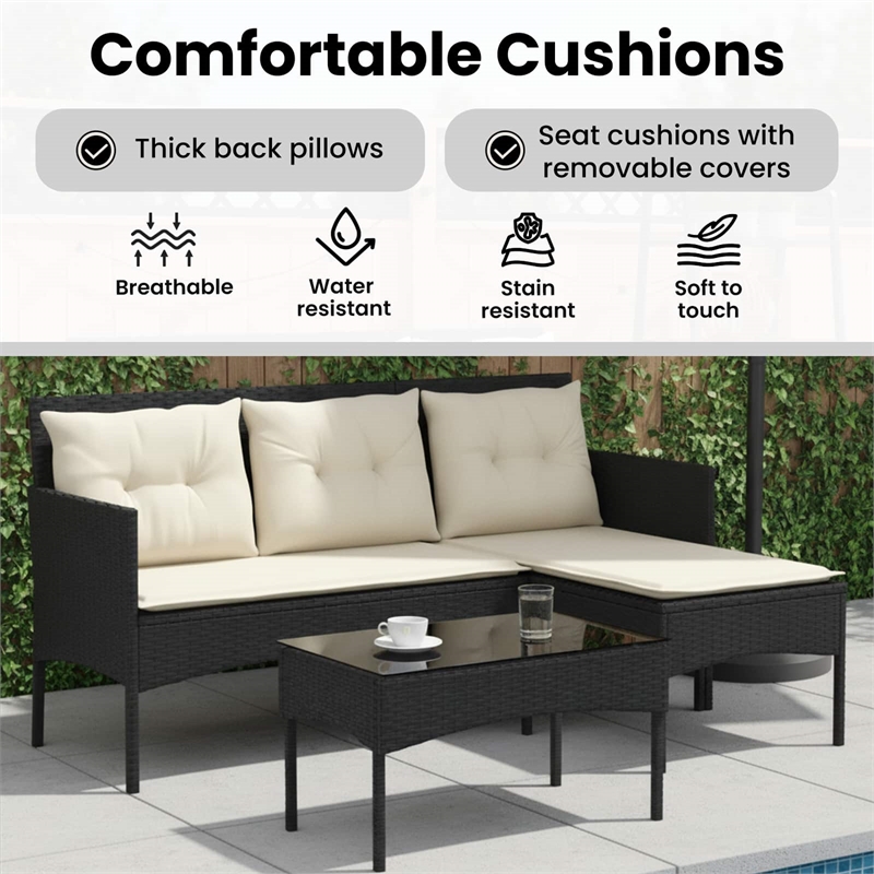 vidaXL Garden Sofa Set 2 pcs Black and Cream Poly Rattan