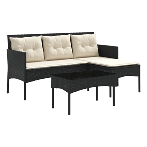 vidaXL Garden Sofa Set 2 pcs Black and Cream Poly Rattan