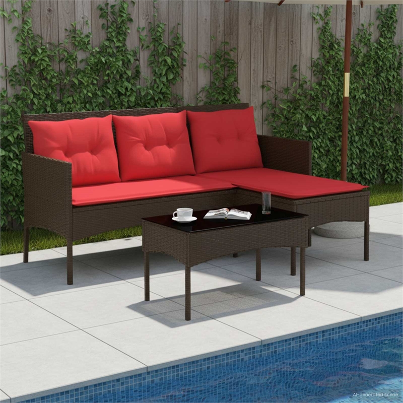 vidaXL Garden Sofa Set 2 pcs Brown and Red Poly Rattan