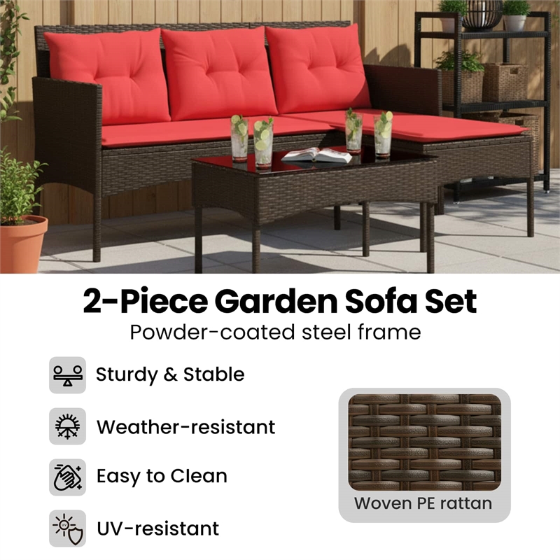 vidaXL Garden Sofa Set 2 pcs Brown and Red Poly Rattan