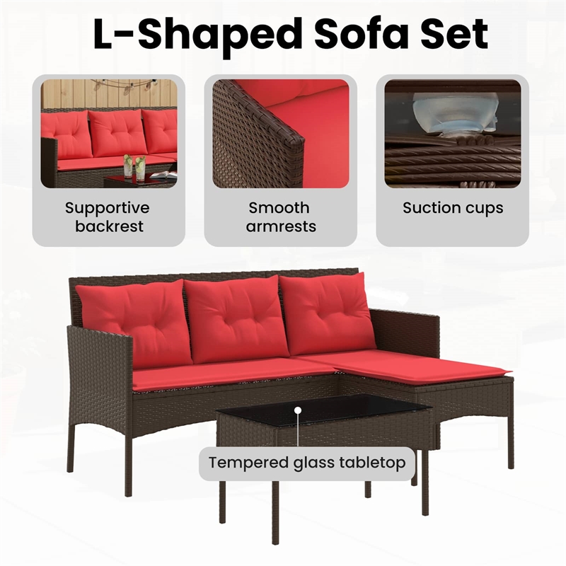 vidaXL Garden Sofa Set 2 pcs Brown and Red Poly Rattan