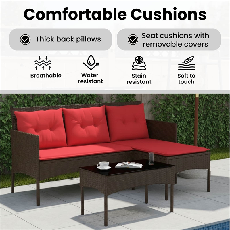 vidaXL Garden Sofa Set 2 pcs Brown and Red Poly Rattan