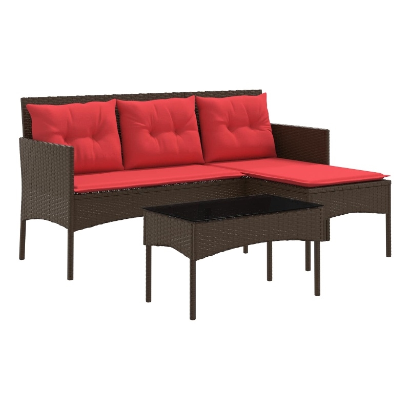 vidaXL Garden Sofa Set 2 pcs Brown and Red Poly Rattan