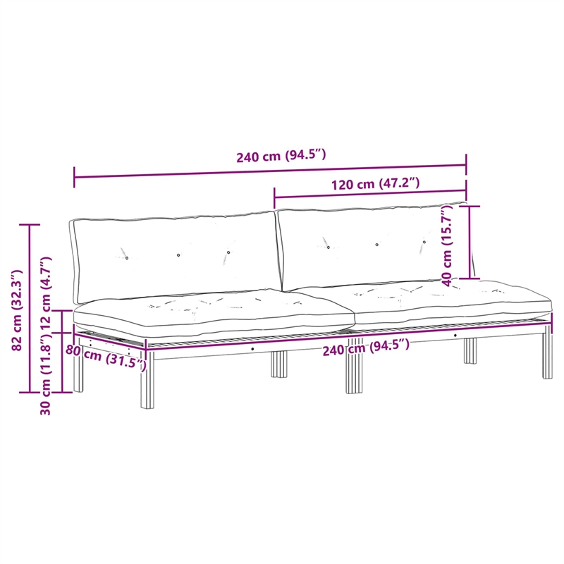 vidaXL Middle Sofa Unit 2 pcs Natural and Cream White Acacia Wood