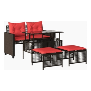 vidaXL 4 Piece Patio Sofa Set with Cushions Brown Poly Rattan Glass