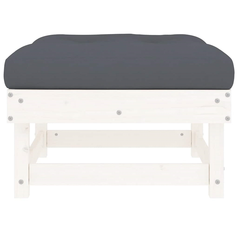 vidaXL Patio Footstool with Cushion White Solid Wood Pine