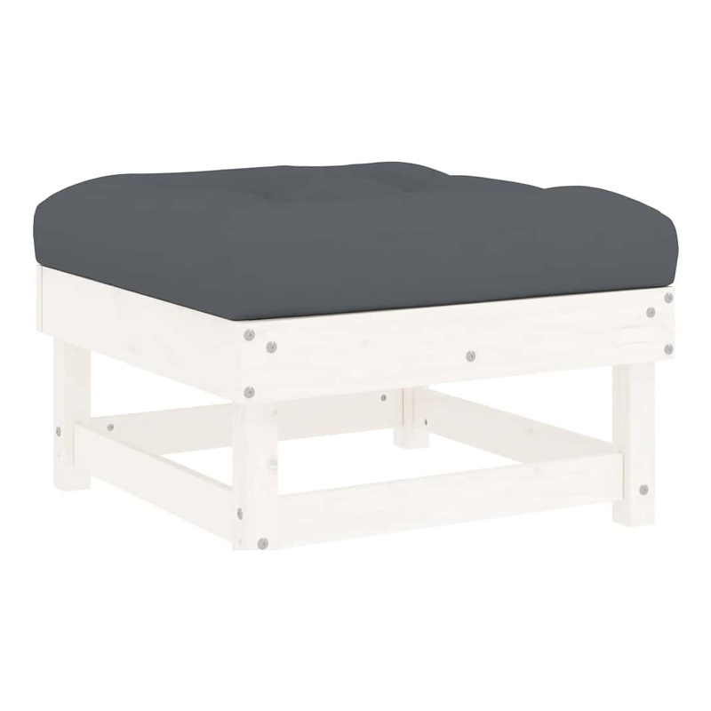 vidaXL Patio Footstool with Cushion White Solid Wood Pine