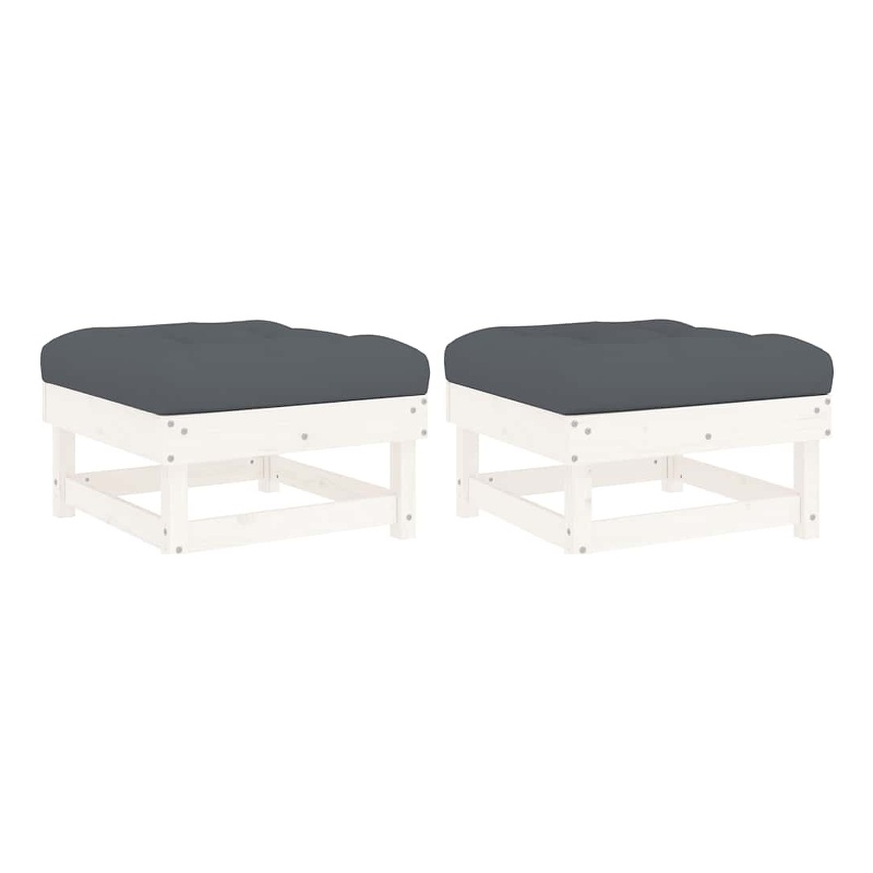vidaXL Patio Footstools with Cushions 2pcs White Solid Wood Pine
