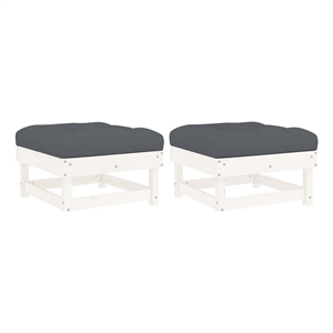 vidaXL Patio Footstools with Cushions 2pcs White Solid Wood Pine