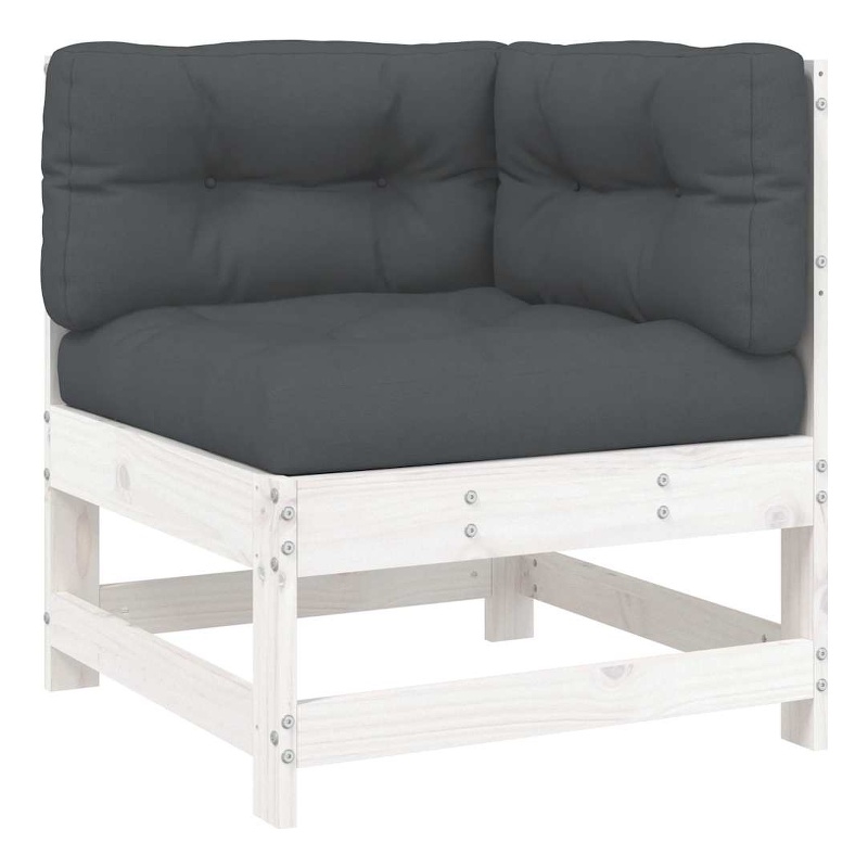 vidaXL Corner Sofa with Cushions White Solid Wood Pine