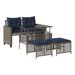 vidaXL 4 Piece Patio Sofa Set with Cushions Gray Poly Rattan Glass
