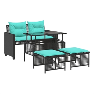 vidaXL 4 Piece Patio Sofa Set with Cushions Black Poly Rattan Glass