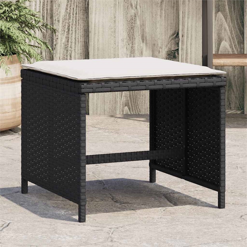 vidaXL Garden Stool Set of 4 Black (Stool)/Cream (Cushion)