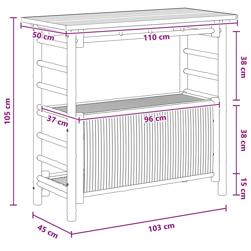 vidaXL Outdoor Bar Table Natural 43.31 x 19.69 x 41.34 in Bamboo