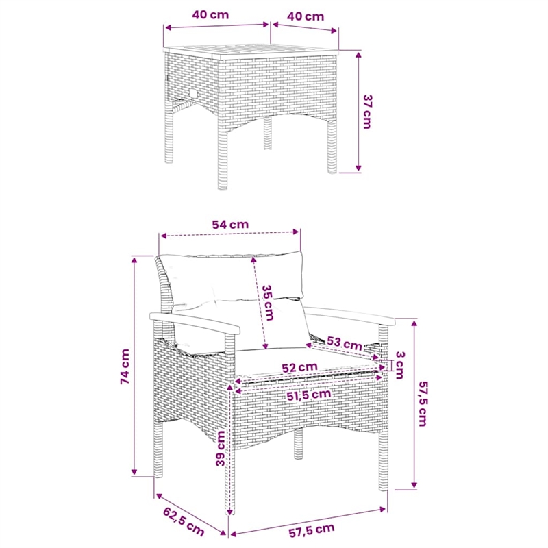 vidaXL 3 Piece Patio Sofa Set with Cushions Black Poly Rattan