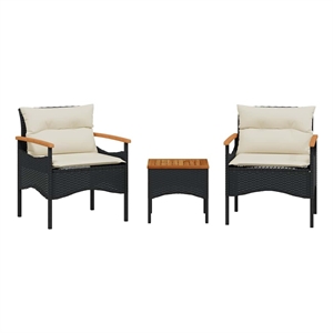 vidaXL 3 Piece Patio Sofa Set with Cushions Black Poly Rattan