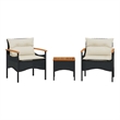 vidaXL 3 Piece Patio Sofa Set with Cushions Black Poly Rattan