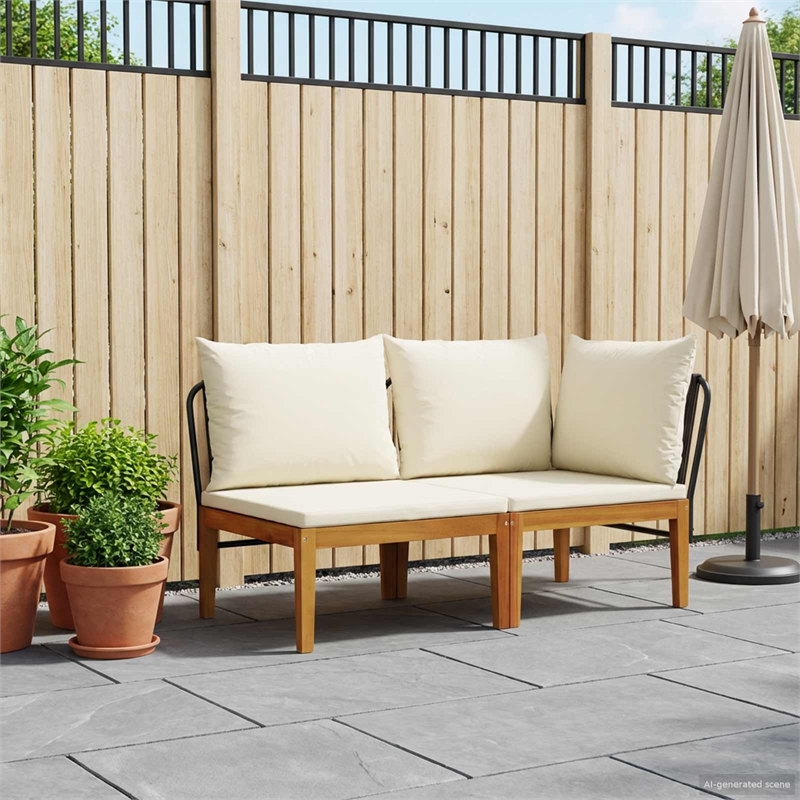vidaXL 2 pcs Garden Lounge Set with Cushions Solid Acacia Wood & Rope